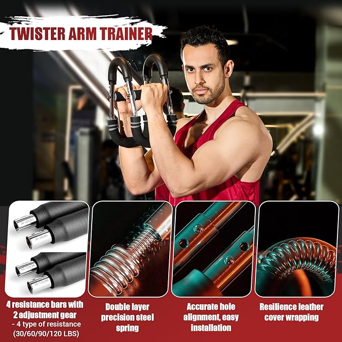 Twister Arm Trainer, Adjustable Twister Arm Chest Exerciser with 2/4 Spring & Training Poster for Men & Women, Detachable Power Twister Home Fitness Equipment for Enhancing Upper Body Muscle