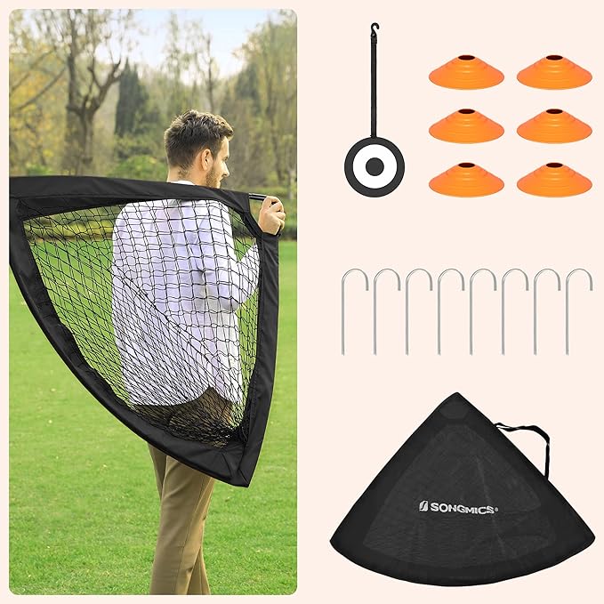 SONGMICS Kids Soccer Goals for Backyard, 4x3 ft Portable Soccer Nets Training Equipment, Toddler Soccer Goal with Carrying Bag, for Field