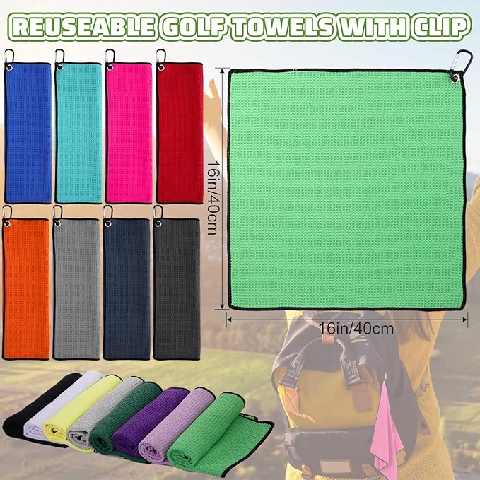 Batiyeer Golf Towels Bulk for Bags 16'' x 16'' Microfiber Waffle Pattern Golf Towel with Clipfor Mini Tournament, Club, Yoga, Fitness