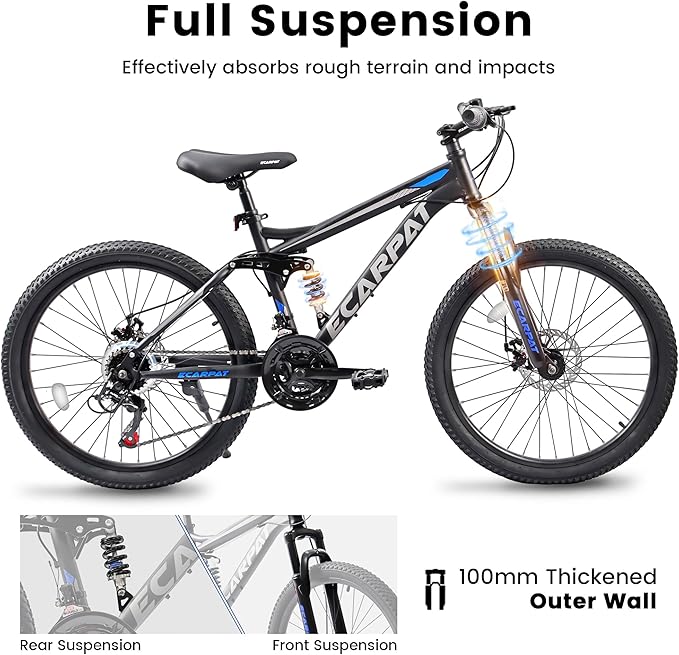 Trail-Ready 24 Inch Mountain Bike, 21-Speed Drivetrain with Gear Indicator Lever, Durable High Carbon Steel Frame, Ideal for Off-Road Exploration