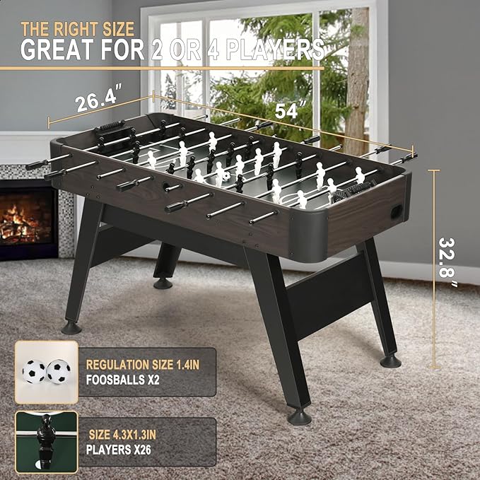 RAYKEE Foosball Table, 54" Soccer Games Table Competition Sized Wooden Table Soccer w/ 2 Balls for Adult Kids Youth Home, Game Room, Office, Party