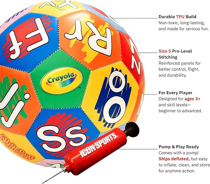Crayola Score N’ Explore Officially Licensed 5” Color Ball, Interactive Coloring Soccer Ball for Kids, Fun Learning Toy Activity Ball