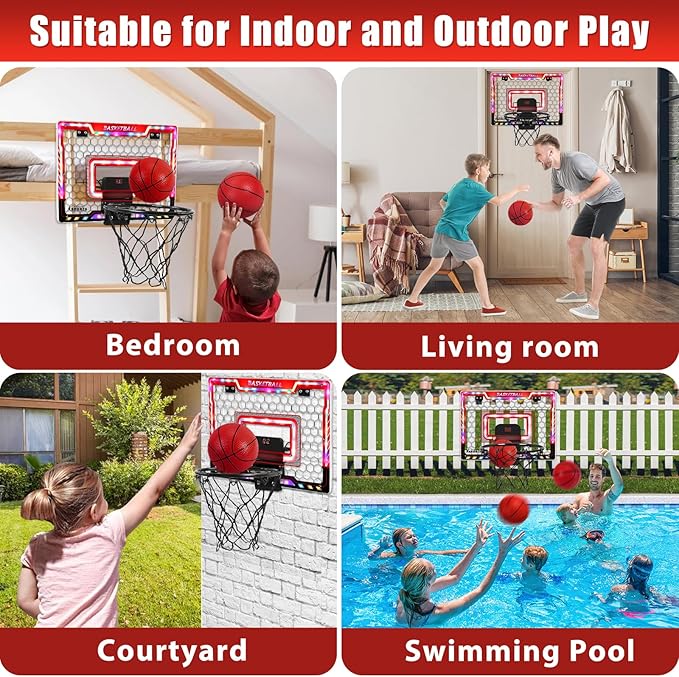 AOKESI Basketball Hoop Indoor for Kids,Portable Mini Basketball with Light,Electronic Scoreboard Over The Door Sport Basketball Toys Christmas Birthday Gift for 3-12 Year Old Boys Girls Adults