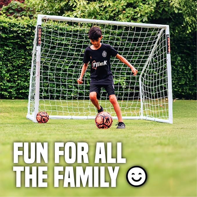 Flick Ultimate All Weather uPVC Soccer Goal with UV treated 70mm thick posts, integrated locking system, and strengthened corners 12x6