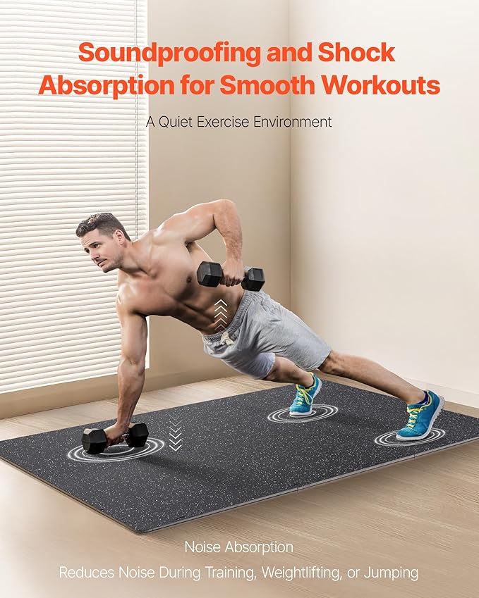 VEVOR 0.56 Inch Thick Gym Floor Mats, Rubber Top with EVA Foam, 25" x 25" Gym Flooring Workout Mats, Interlocking Puzzle Gym Mats for Gym, Home, Garage