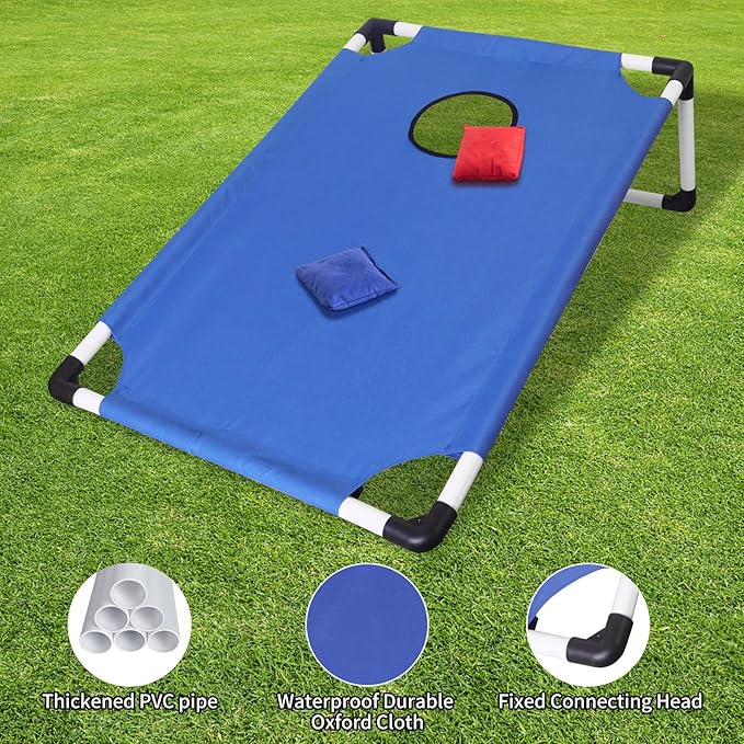 Portable PVC Framed Cornhole Game Set with 2 Collapsible Cornhole Boards, 8 Bean Bags and Carrying Case, Waterproof Mini Cornhole Set, Outdoor Indoor Yard Toss Games Rainbow Design (3 x 2-feet)