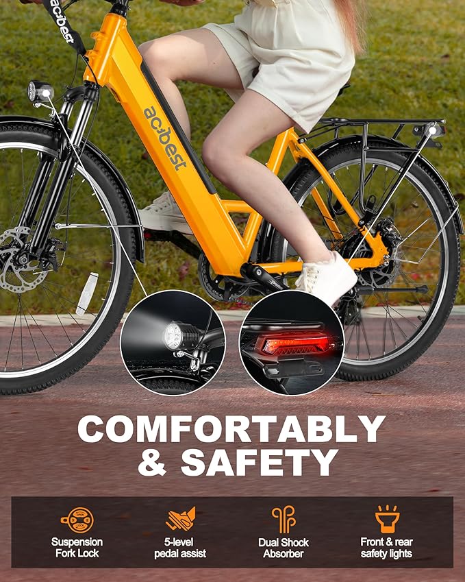 Cores Electric Bike for Adults, 26" Electric Commuter Bike with 1200W Peak Motor, 28MPH 70 Miles Max, 48V 576Wh Removable Battery, 7-Speed City Cruiser Mountain E Bike for Commuting