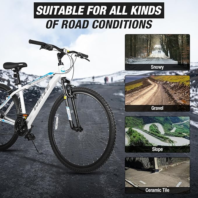 WEIZE Hardtail Mountain Bike, 29 Inch Wheels Outdoor Cycling Bike, 21-Speed Trigger Shifter, Aluminum Frame for Men and Women, Comfort Saddle, MTB Bicycle with Suspension Fork