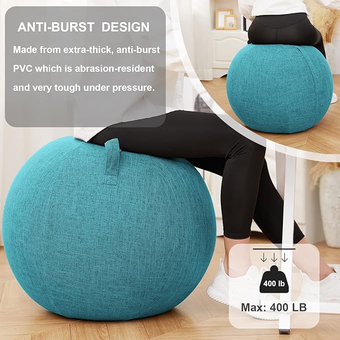 Exercise Ball Chair with Fabric Cover, Standard Size (25inches/65cm), for Home Offices, Balance Training, Yoga Ball