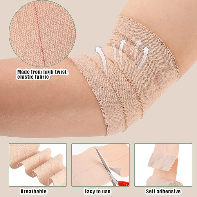 Tondiamo 8 Rolls Elastic Adhesive Bandage Tape Medical Bandage Wrap Athletic Sports Tape Flexible Stretch Skin Bandages Strips for Ankle, Knee, Wrist Sprains Animal Pets(2 Inch X 5 Yard)