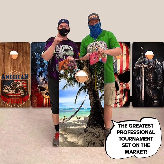 CornholeGamesUSA Pro Cornhole Boards Set | Made in USA | 3/4 Baltic Birch | No Bounce | Triple Thick Legs | Two Brace & Handles, Tournament 2x4 Regulation Set with Score Tower & Cornhole Bags