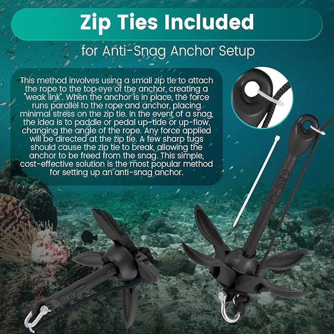Kayak Anchor Kit, 1.5/3.5 lb Compact Folding Grapnel Anchor for Kayaks, Canoes, SUPs, Jet Skis, Small Boats - Lightweight Portable Marine Boat Anchor with Rust-Resistant Design