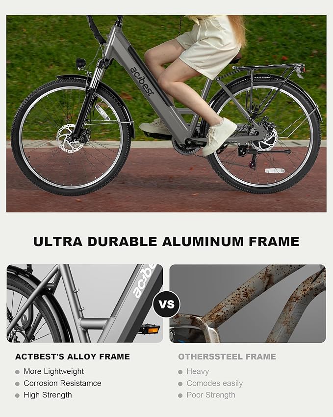 Cores Electric Bike for Adults, 26" Electric Commuter Bike with 1200W Peak Motor, 28MPH 70 Miles Max, 48V 576Wh Removable Battery, 7-Speed City Cruiser Mountain E Bike for Commuting