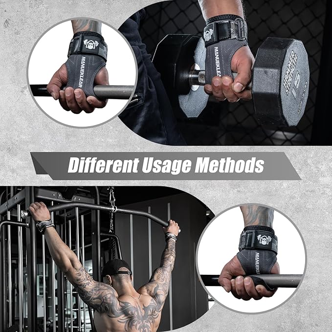 MANUEKLEAR Gym Straps Weight Lifting, Double Leather Lifting Straps for Men Deadlift with Cushion Wrist Loop, Gym Lifting Wrist Wraps for Weightlifting