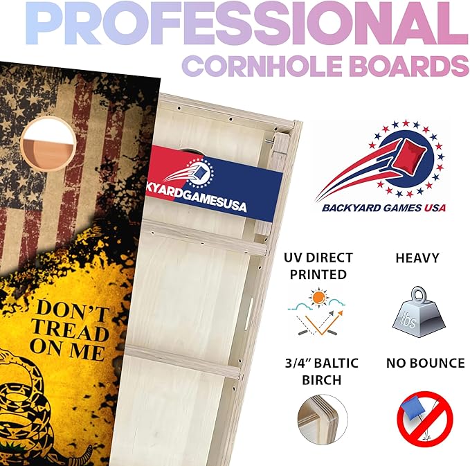 CornholeGamesUSA Pro Cornhole Boards Set | Made in USA | 3/4 Baltic Birch | No Bounce | Triple Thick Legs | Two Brace & Handles, Tournament 2x4 Regulation Set with Score Tower & Cornhole Bags