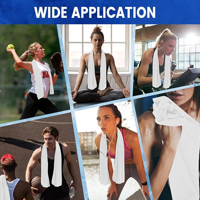 Hosuly 150 Pack Cooling Towels Bulk 40 x 12 Inch Large Chilly Breathable Sweat Sports Cold Towels Sublimation Microfiber Ice Neck Rags for Hot Weather Workout Baseball Softball Gym Team Gift(White)
