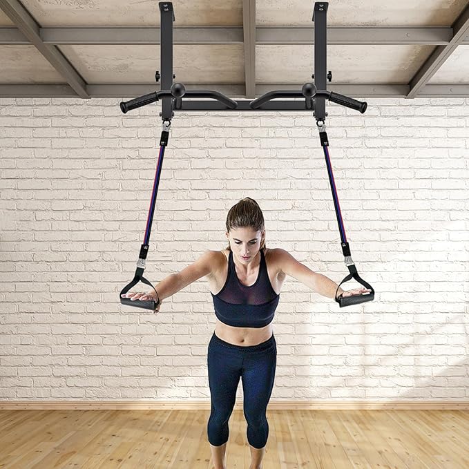 SELEWARE Heavy Duty Welded Pull Up Bar, Versatile Doorway Wall Mount, Joist Mounted, and Ceiling Mounted Chin Up Bars, Thick Metal Sturdy Construction for Full Body Workouts Support 500 lbs