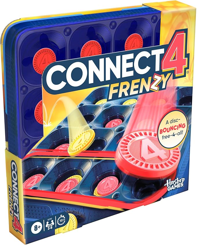 Connect 4 Frenzy Game | Bounce Discs 4 The Win | Family Party Games for Kids, Teens, and Adults | Ages 8+ | 2 to 6 Players | 10 Mins. | Portable Games