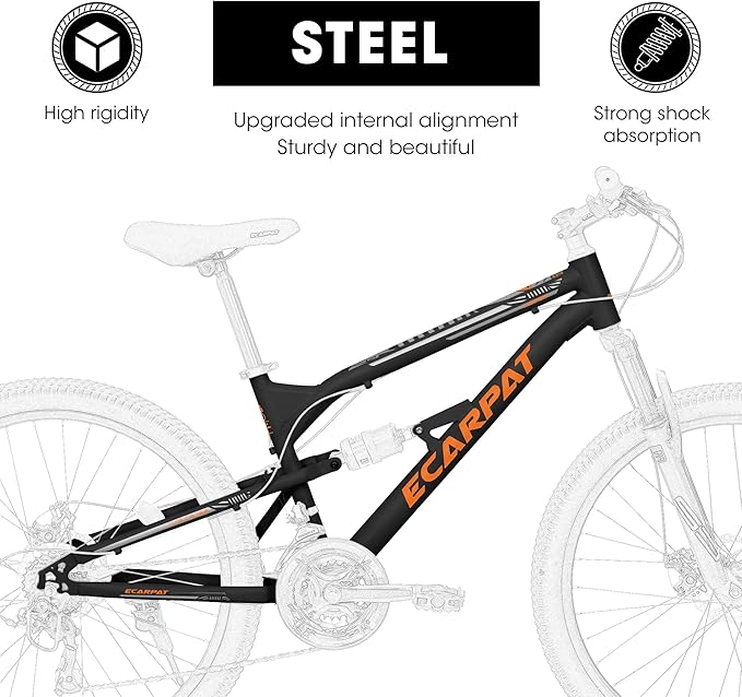 Ecarpat 24/26/27.5 Inch Mountain Bike, Dual/Front Suspension Mens Mountain Bike with 21 Speeds High-Carbon Steel Frame and Disc/V Brakes, Adult Sport Bicycle for Trail Snow Commuter City Road