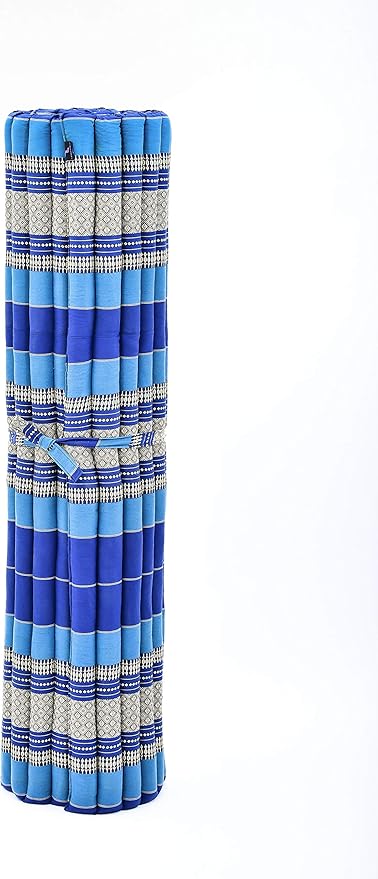 Leewadee - Foldable Floor Mattress - Japanese Roll Up Futon -Trifold Tatami Mat- Guest Floor Bed - Camping Mattress - Thai Massage Mat, Kapok Filled, 75 x 57 inches, Blue