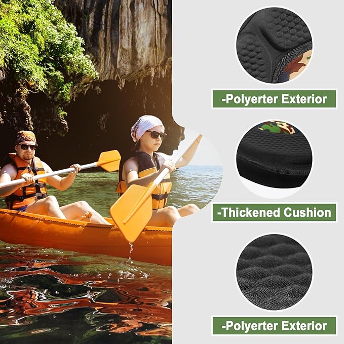 Kayak Seat, Universal Deluxe Thicken Seat Cushions for Kayak, Canoe Seats with Detachable Storage Bag for Kayaking Canoeing Rafting Fishing (2 Pack Camo Thick)