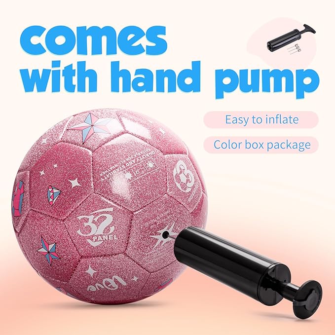 Kids Soccer Ball Size 2 Size 3 Size 4 Glitter Unicorn Dinosaur- For Toddlers Kids Age 1-3 3-8 8-12 - Sports & Outdoors Ball Inflatable with Pump - Gift for Girls Boys Children Youth School Birthday