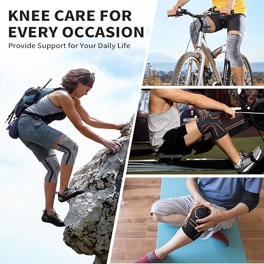CAMBIVO Essential Series Knee Brace for Women and Men with Side Stabilizer (2 Pack), Lightweight Knee Compression Sleeves for Knee Pain Relief, Running, Workout and Daily Activities (Gray, X-Large)
