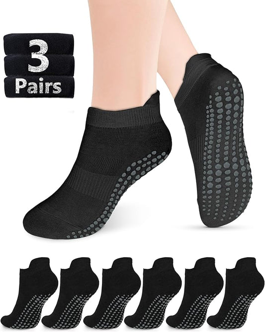 AURUZA Grip Socks for Women Men Pilates Grip Socks Non Slip Yoga Sock with Grips for Barre Barefoot Hospital Grippy Sock