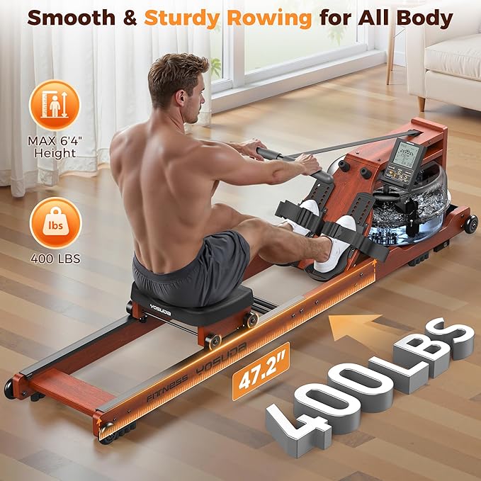 YOSUDA Water Rowing Machines for Home Use- Foldable Rower Machine 400LBS Weight Capacity with Dedicated Monitor & Bluetooth APP, Comfortable Seat