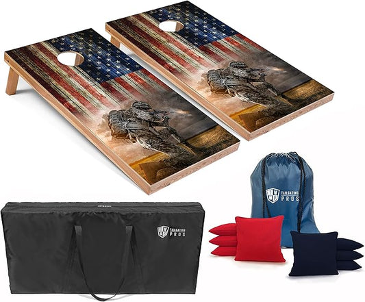 Tailgating Pros American Themed Lightweight Corn Hole Board Set w/Bean Bags and Carrying Case - 4'x2' Cornhole Toss