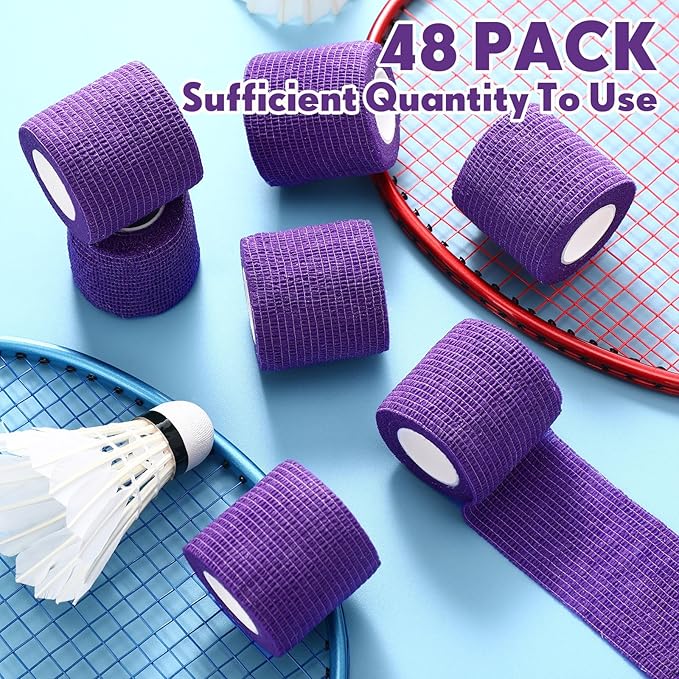Treela 48 Pack Self Adhesive Wrap Bandage Bulk, 2 Inches x 5 Yards Self Adherent Cohesive Bandage Elastic Athletic Tape Breathable Wound Tape for Stretch Athletic Sports Wrist Ankle(Purple)