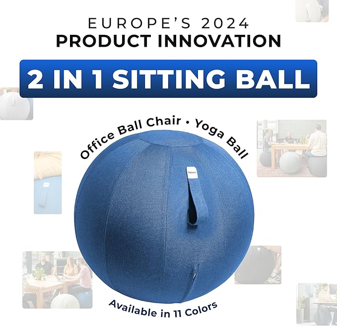 Balance Ball Chair for Office & Home - Ergonomic Exercise Ball for Posture & Back Pain Relief, Yoga Ball Chair - Sitting Ball with Washable Linen Cover