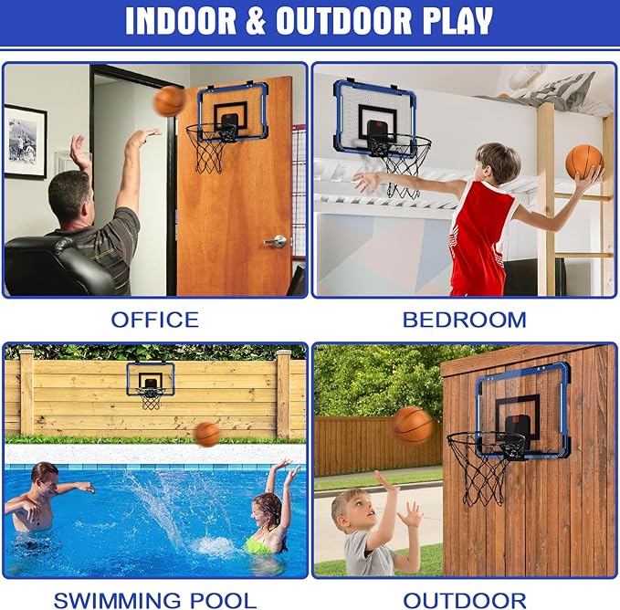 Indoor Mini Basketball Hoop with Electronic Scoreboard - Over The Door Basketball Hoop with 3 Balls, Mini Hoop Door & Wall Office Bedroom Score Basketball Hoop for Kids and Adults