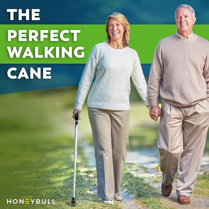 HONEYBULL Foldable Walking Cane for Seniors & Adults – Adjustable 8 Height Settings 30-37", Lightweight Collapsible Cane with Air Cushion Tip, Ergonomic Comfort Grip & Wrist Strap