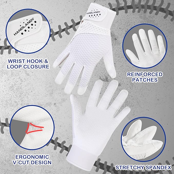 HLDD HANDLANDY Batting Gloves – Durable Grip, Breathable Baseball Softball Gloves for Adults Youth Kids – Gift for Players