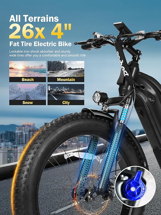 Electric Bike for Adults with Peak 1500W Brushless Motor,65Miles 28MPH Electric Mountain Bike, 624Wh Removable Built-in Battery Ebike, 26"×4 Fat Tires Ebikes for Adults,7 Speed,Front Suspension