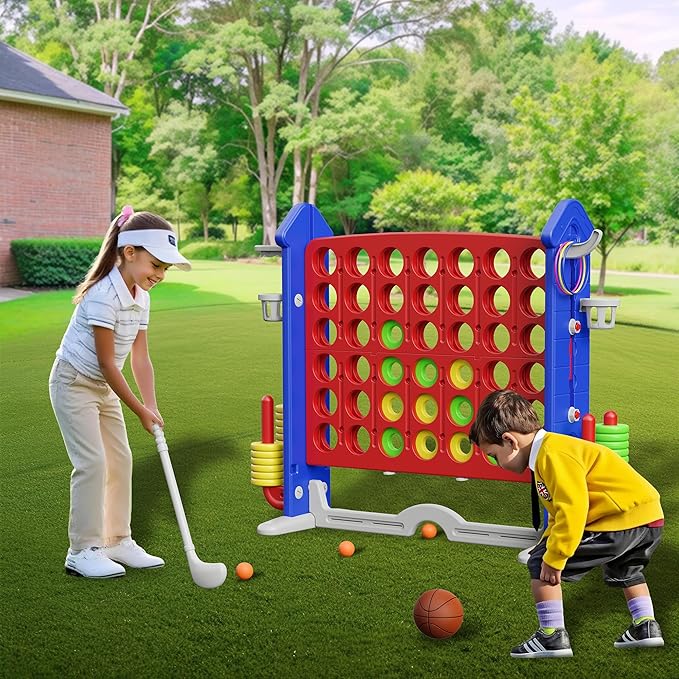Furnideco Giant 4 Connect in a Row Game, Height Adjustable Jumbo Yard Games for Kids and Adults Outdoor Play, Backyard Large Four Connect Floor Games
