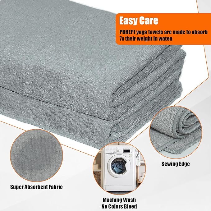 PBHEPJ 2 Pack Hot Yoga Towel, Yoga Mat Towel with Grip Dots (72"x 24"), Microfiber, Super Absorbent Towel Non-Slip for Hot Yoga, Exercise, Fitness, Pilates Gear