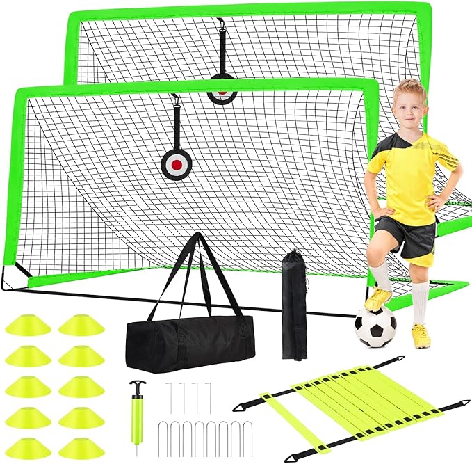 6x4 FT Kids Soccer Goals for Backyard - 2 Pack Soccer Nets, Portable Pop Up Goal Set with Training Mat, Cones, Target & Ball - Soccer Training Equipment Gift for Boys/Girls Ages 3-12
