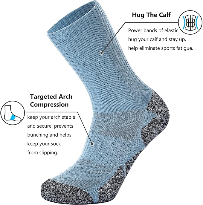 CWVLC Crew Hiking Socks, Cushion, Moisture Wicking, Arch Compression Boot Socks