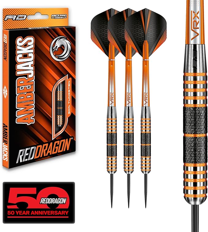 RED DRAGON Amberjack Series Darts Set with Flights and Shafts (Stems)