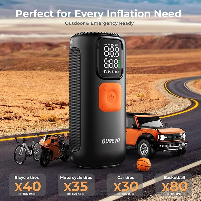 Tire Inflator Portable Air Compressor, 22 Cylinder & 6X Faster Inflation, 160 PSI Tire Pump with 7800mAh, Digital Pressure Gauge, Auto Shut-off, Air Pump for Car, Truck, Motorcycle, Bicycle, Ball