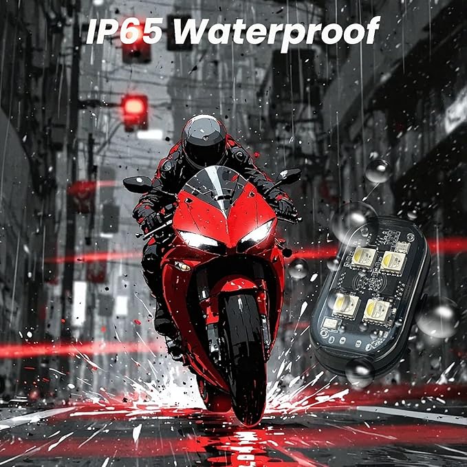 8PCS Wireless LED Strobe Lights with Remote Control, RGB 8 Colors Multifunction, USB Charging Waterproof Anti-Collision Tail Warning Mini Light for Car Motorcycle Trucks Bike Drone Aircraft (8)