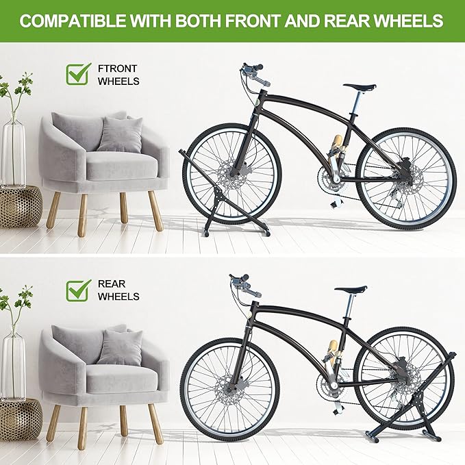 RELIANCER Adjustable Bike Storage Stand,Bicycle Floor Parking Rack,Steady Bike Wheel Holder Fit All Mountain & Road Bikes,Indoor Outdoor Cycling Storage Organizer,Apartment Garage Cycle Tires Holder
