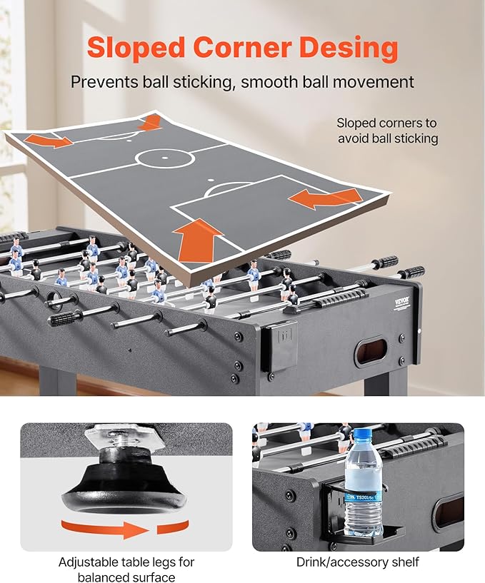 VEVOR Foosball Table 42/48/55 in Foosball Table Indoor Full Size Foosball Tables for Home, Family, and Game Room, Durable Soccer Set, Includes 2/4 Balls, Score Keeper, and 2 Cup Holders