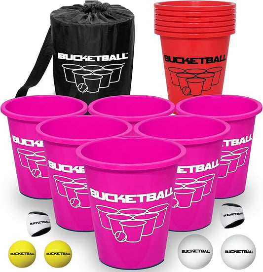 BucketBall | Team Color Edition | Combo Pack (Pink/Red): Original Yard Pong Game: Best Camping, Beach, Lawn, Outdoor, Family, Adult, Tailgate, Jumbo, Giant Game