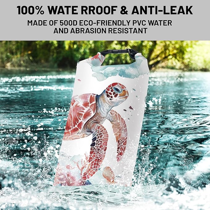 Waterproof Dry Bag,Sea Turtle Jellyfish Coral Red Small Waterproof Backpack 2L/5L/10L/20L/30L/40L Floating Lightweight Bags for Kayaking, Boating, Fishing, Swimming Camping with Waterproof Phone Case