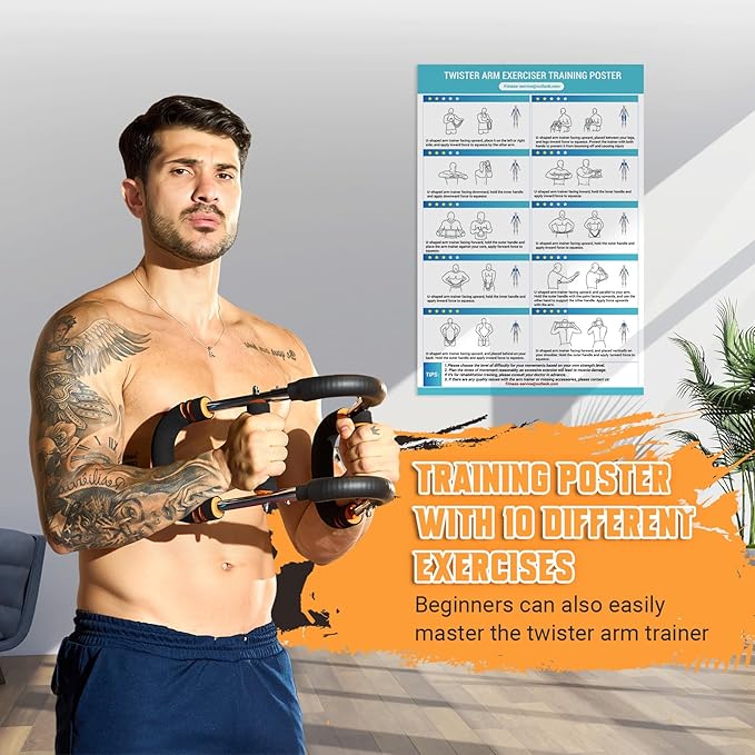 Twister Arm Trainer, Adjustable 6 Resistance Levels(30-120lb) Twister Arm Chest Exerciser with 4 Springs & Poster for Men & Women, Chest Workout Device Equipment for Chest Clip Muscle & Arm Strength