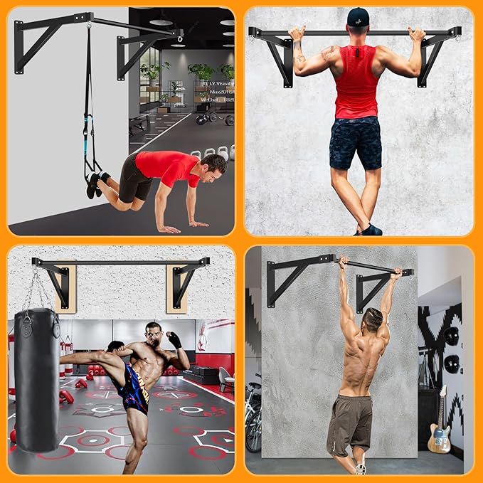 Wall Mounted Pull Up Bar, Heavy Duty Chin Up Bar - Upgrade 1110 lbs Weight Capacity, Multi-Grip Pull Ups, Strength Training Pull-Up Bars for Home Garage Gym Versatile Workouts