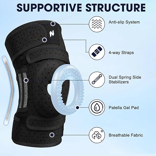 NEENCA ELITE Knee Brace for Men & Women - Open-Back Knee Support with Side Stabilizers & Patella Support for Meniscus Tear, Arthritis Pain, Injury Recovery, Running, Sports (Black, Medium)